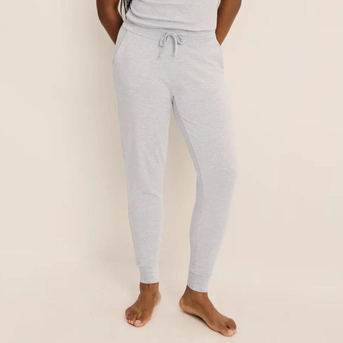 [PAKUA] / ☆ CRYSTAL DOUBLE RIBBON JOGER PANTS / GREY Shape Light Grey Double Waistband Wide Leg Joggers | Shape