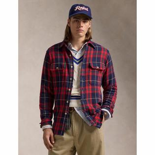 Men's Classic Fit Suede-Patch Plaid Work Shirt