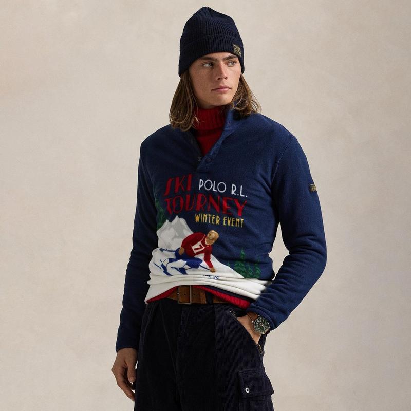 Polo Ralph Lauren Haut en molleton bross&eacute; avec imprim&eacute; skieur pour hommes