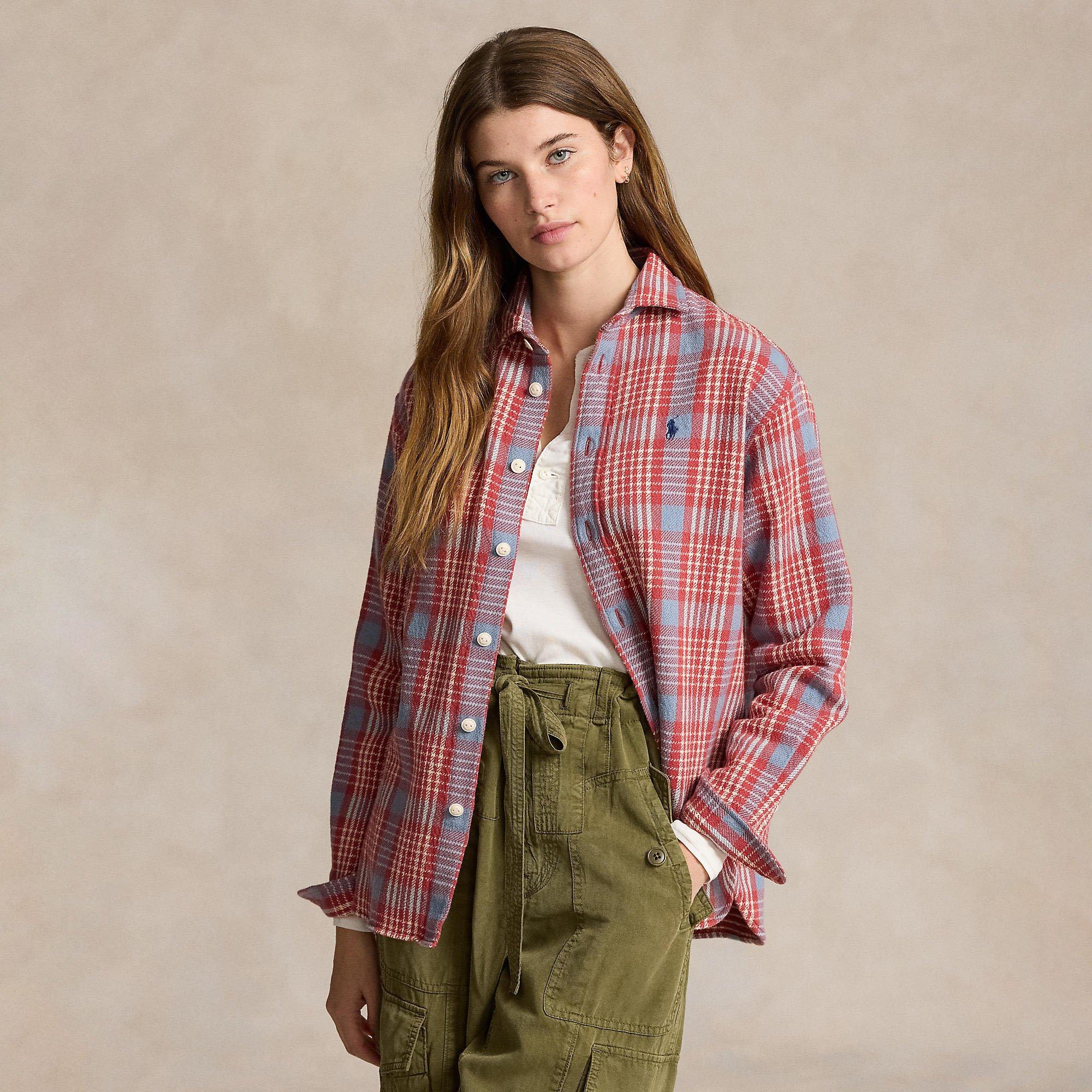 Women's Relaxed Fit Plaid Cotton Shirt Polo Ralph Lauren