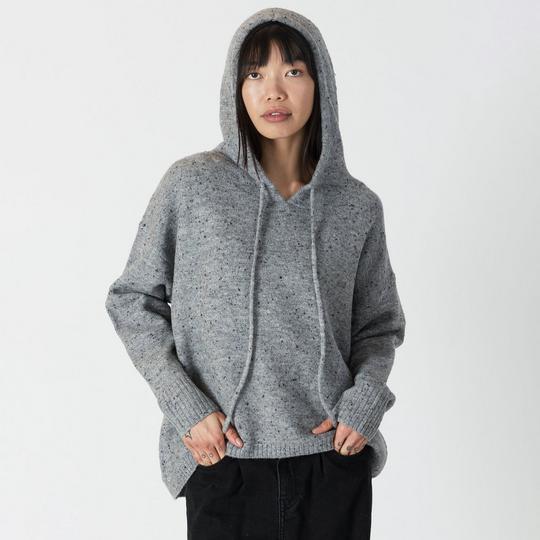 Grey knitted hoodie womens on sale