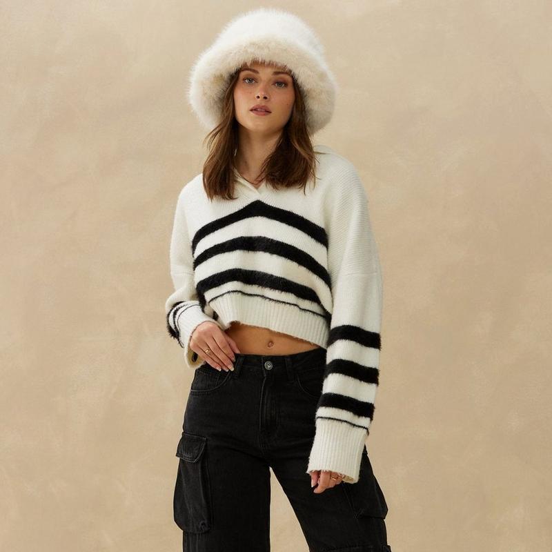 Kuwalla Chandail polo court en tricot doux pour femmes