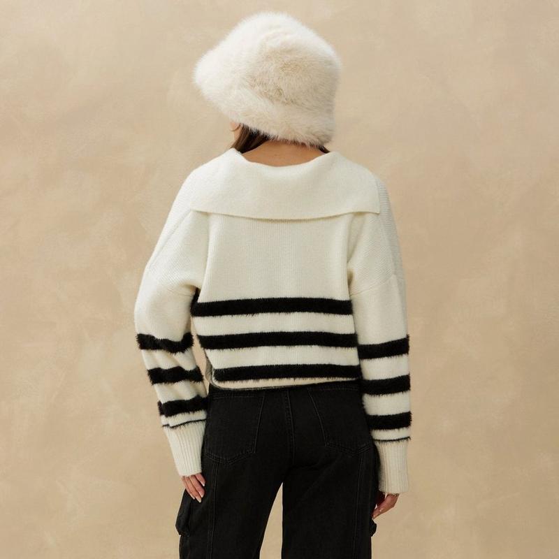 Kuwalla Chandail polo court en tricot doux pour femmes