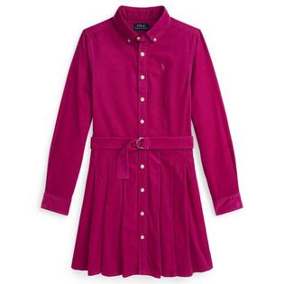  Junior Girls' [7-16] Belted Pleated Corduroy Shirt Dress