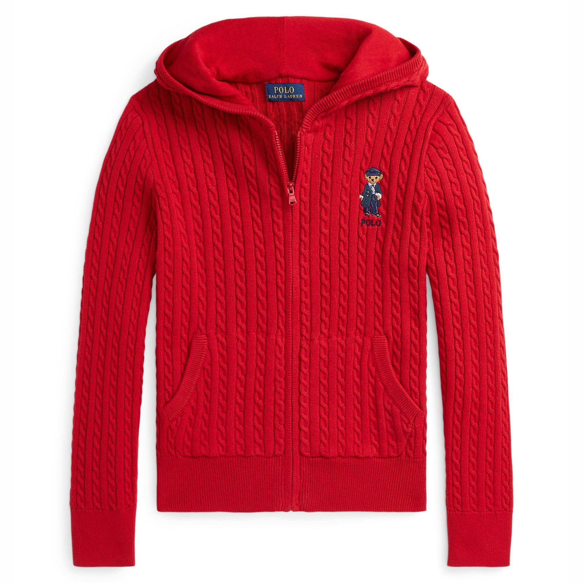 Ralph Lauren Childrenswear Junior s Girl s Polo Bear Cotton Full Zip Sweater Red Size Small