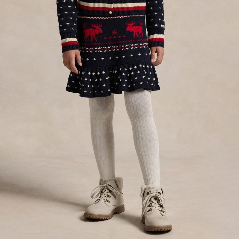 Polo Ralph Lauren Jupe &agrave; basque en coton-laine Snowflake pour filles juniors [7-16]