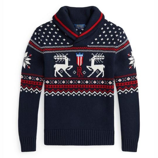 Junior Boys   8-20  Reindeer Cotton-Blend Shawl Sweater