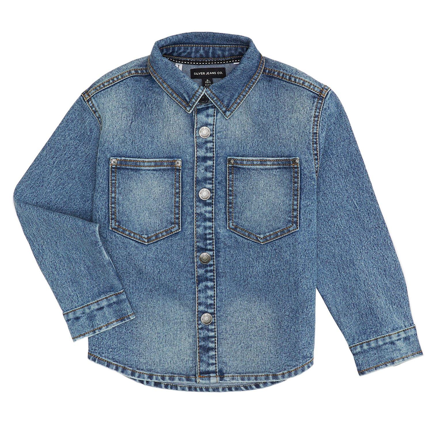 Junior Boys 8 16 Long Sleeve Denim Shirt Silver Jeans Sporting Life Online