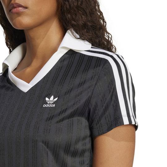 ★ adidas★ Football Jacquard V-Neck Crop Polo Shirt Black 6cb8d067254714519908d344e3d4d2