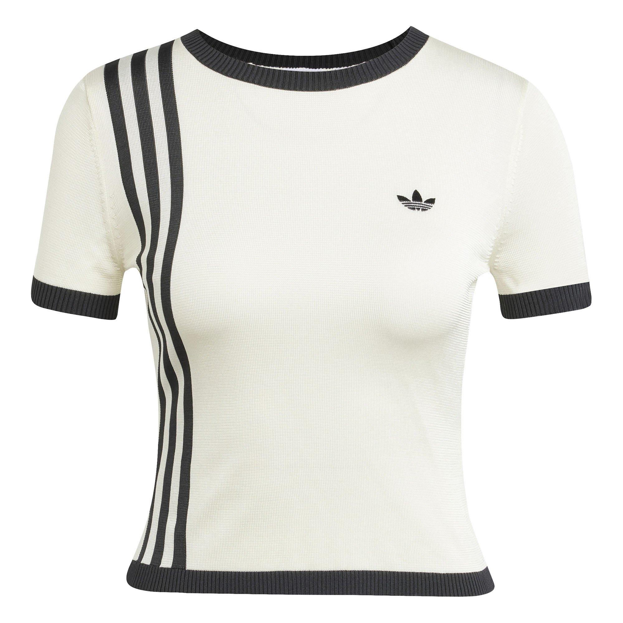 Women's Knitted 3-Stripes Short Sleeve T-Shirt