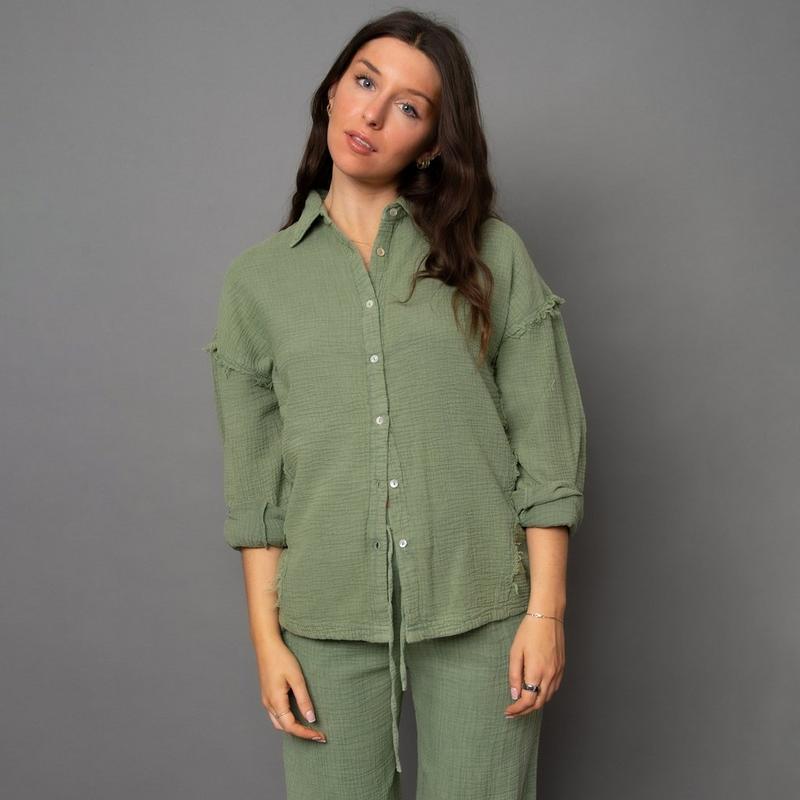 Oak & Ivy Chemise &agrave; manches longues Bubble Gauze pour femmes