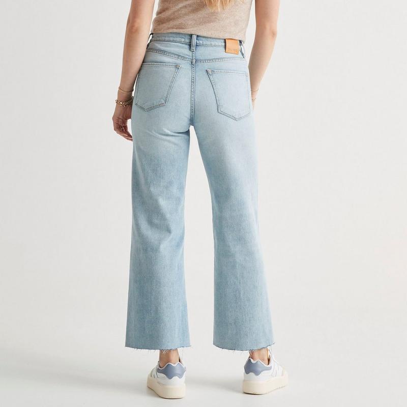 DUER Jean &agrave; jambe large en denim de performance mi-&eacute;pais pour femmes