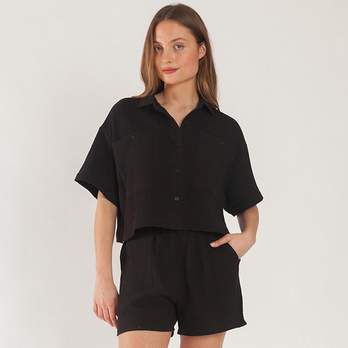 Women's Tori Cotton Gauze Cropped Shirt | Lazypants | Sporting