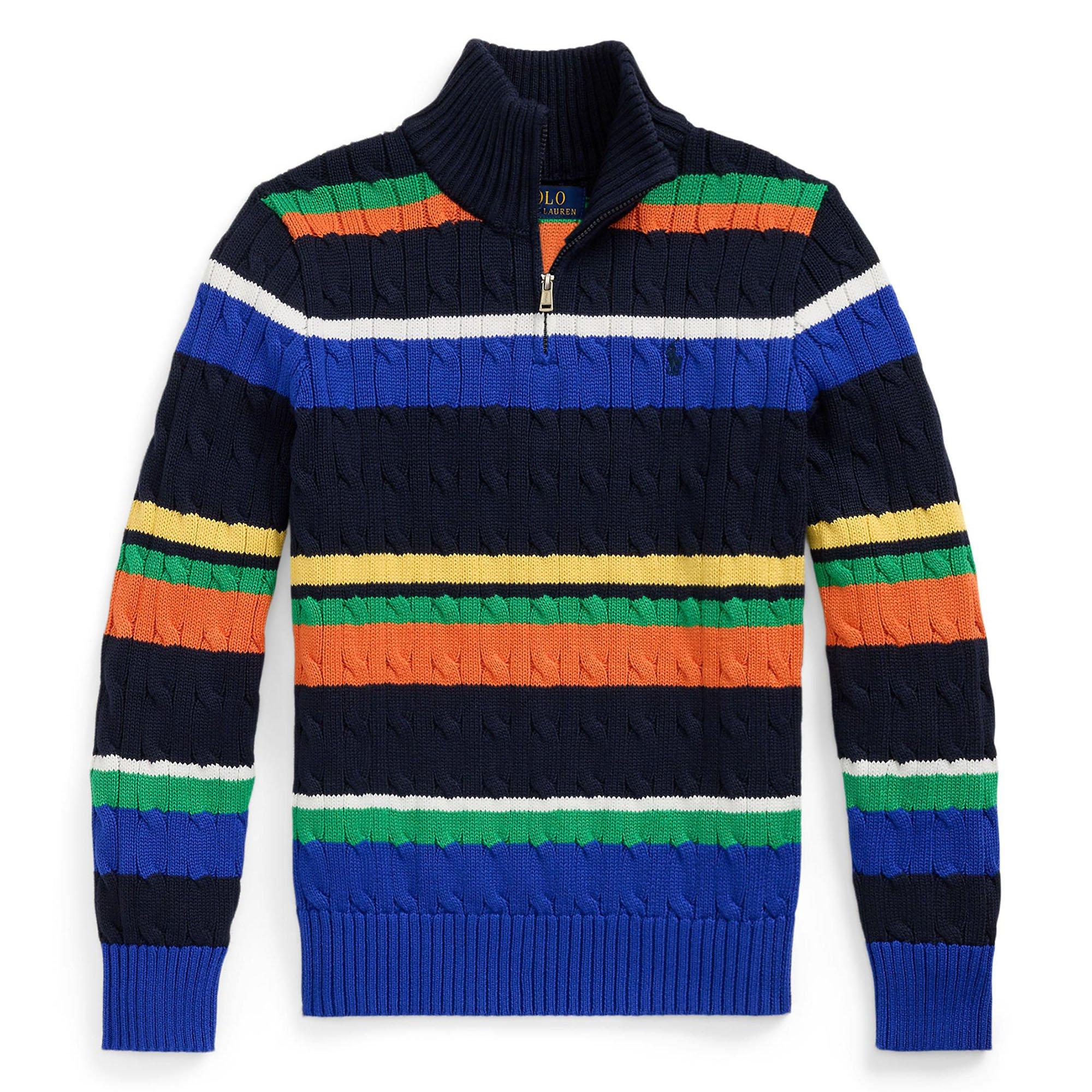 Junior Boys' [8-20] Striped Cotton Quarter-Zip Sweater | Polo