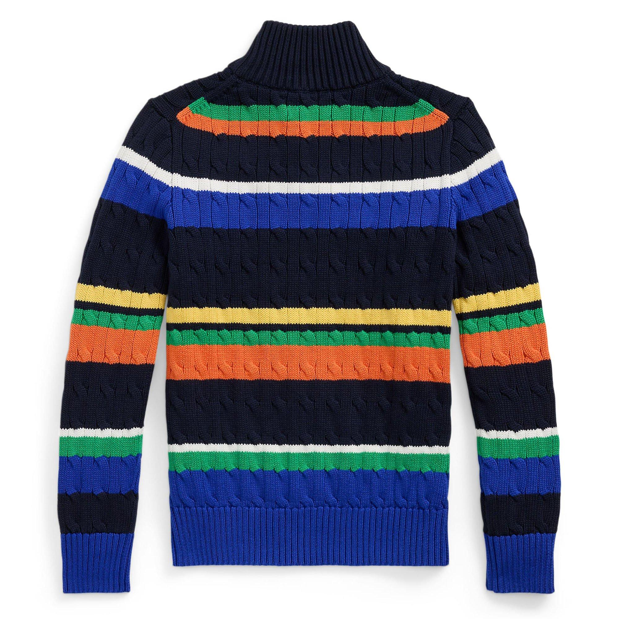 Junior Boys' [8-20] Striped Cotton Quarter-Zip Sweater | Polo