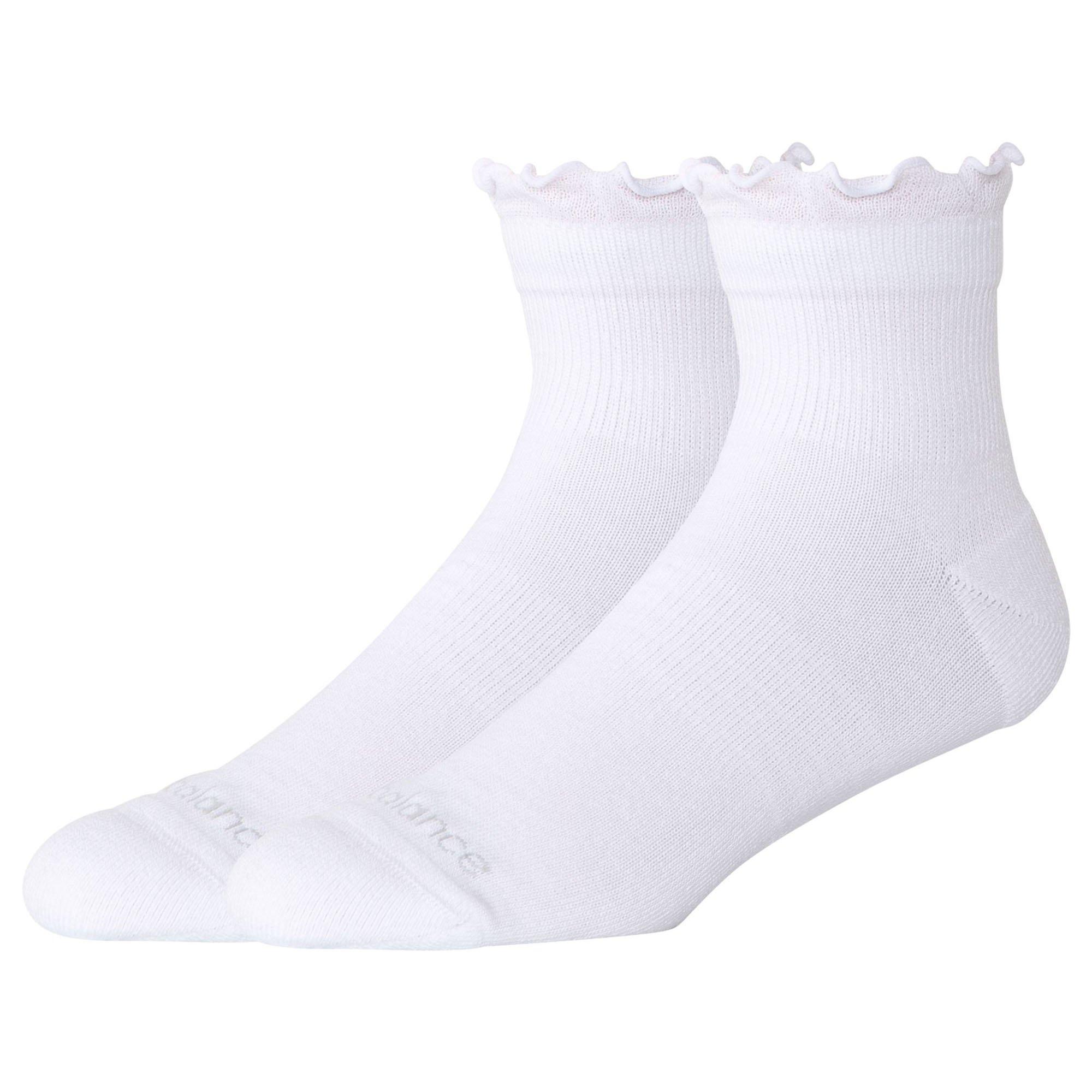 New Balance | Unisex Active Ruffle Quarter Socks, White, Size Medium