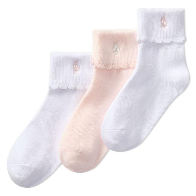 Polo Ralph Lauren Chaussettes &agrave; revers festonn&eacute; pour filles juniors [7-16] (paquet de 3)