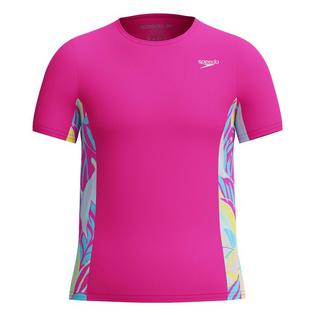 Speedo Junior Girls' [7-16] Short Sleeve Printed Splice Rashguard