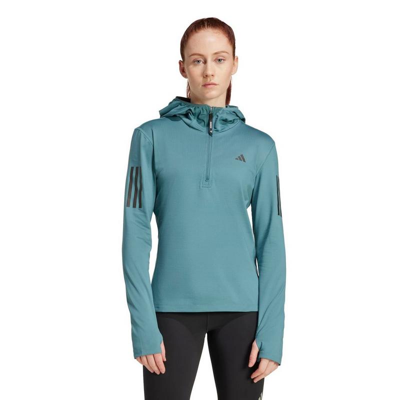 adidas Haut &agrave; demi-glissi&egrave;re et capuchon Own The Run Winterized pour femmes