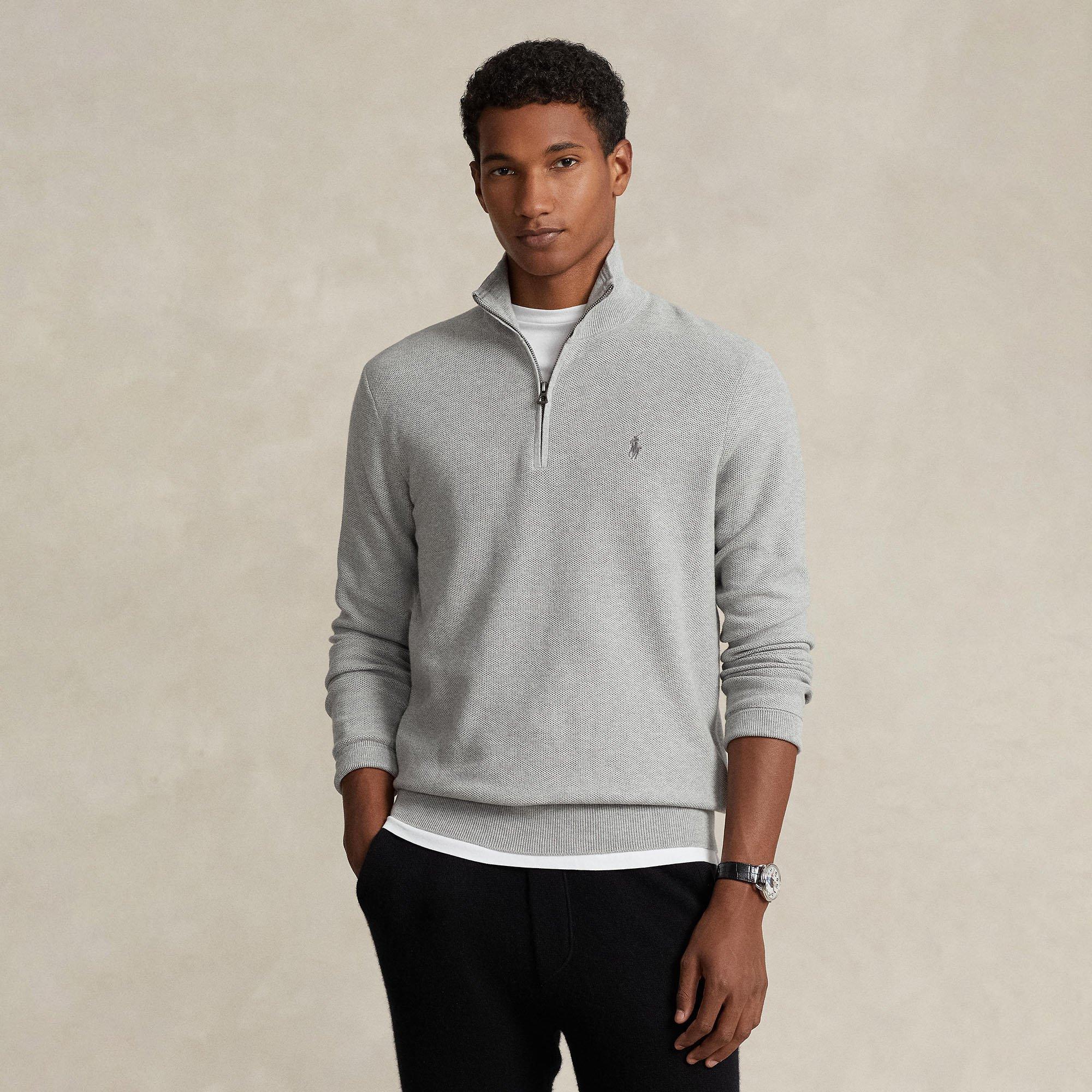 Men's Mesh-Knit Cotton Quarter-Zip Sweater