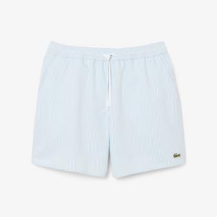 Lacoste Men's Mid-Length Striped Textured Swim Trunk