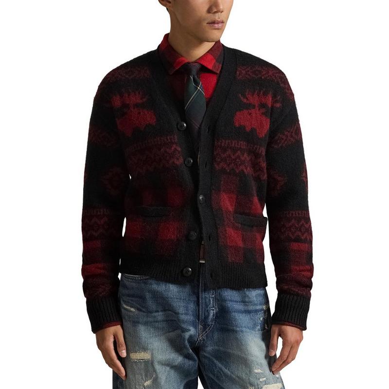 Polo Ralph Lauren Cardigan &agrave; carreaux Buffalo avec motif d'orignal pour hommes