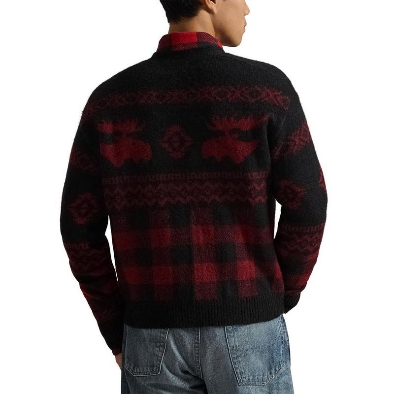 Polo Ralph Lauren Cardigan &agrave; carreaux Buffalo avec motif d'orignal pour hommes