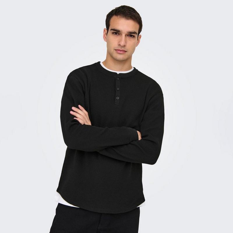 Only & Sons Haut henley &agrave; manches longues Tobie pour hommes