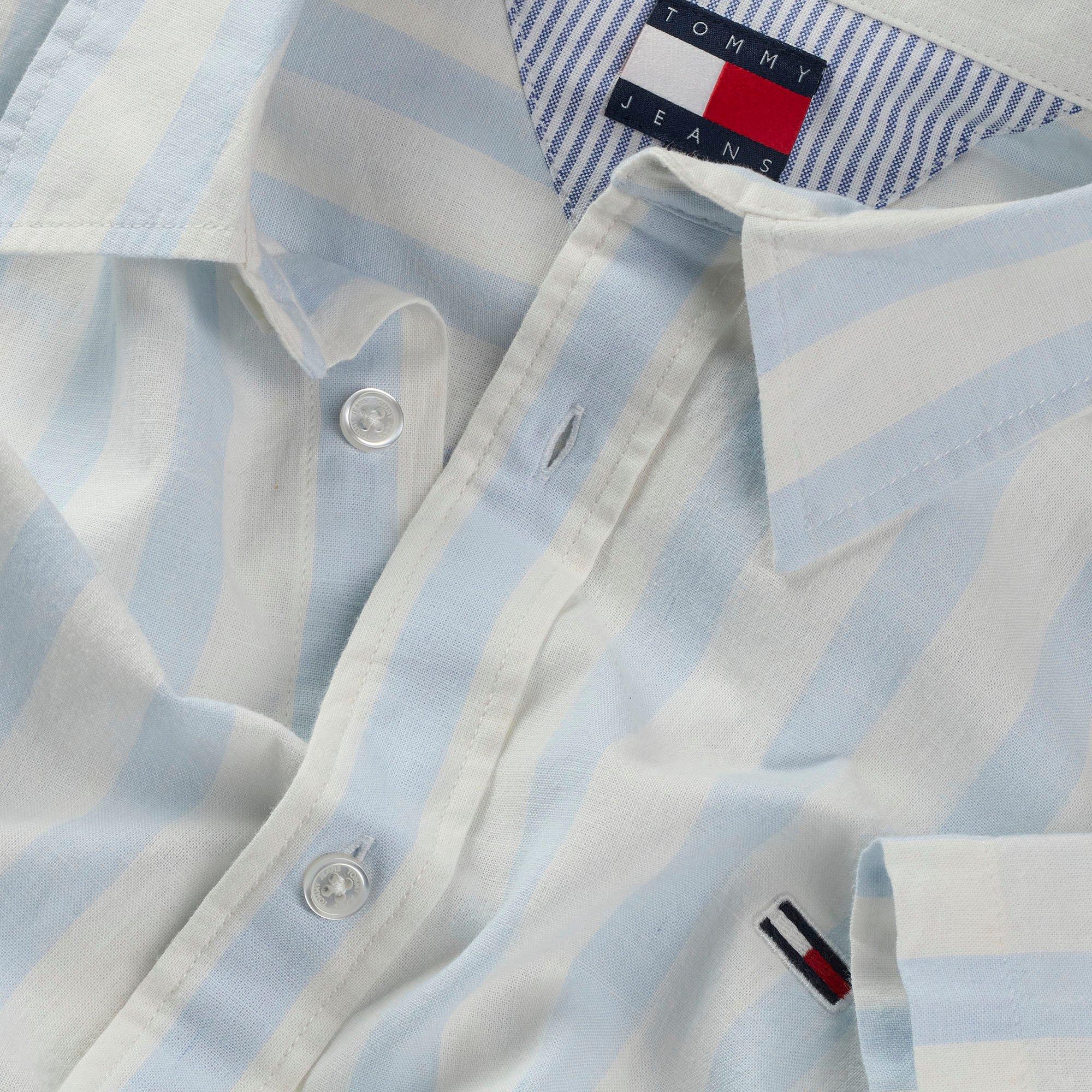 Men's Striped Linen-Blend Short Sleeve Shirt