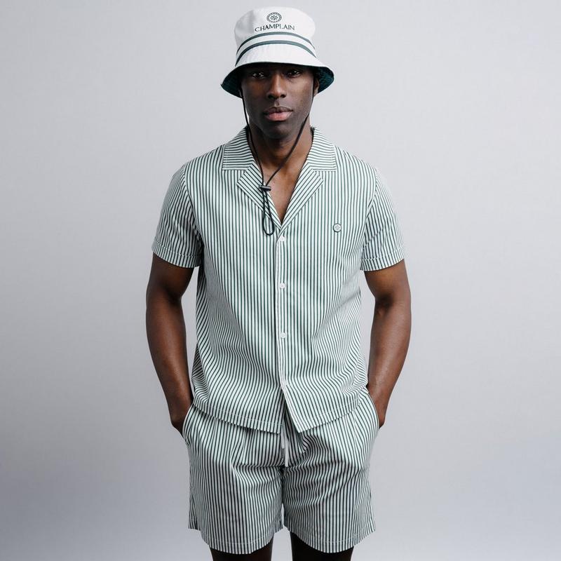 Champlain Chemise &agrave; col camp &agrave; rayures pour hommes