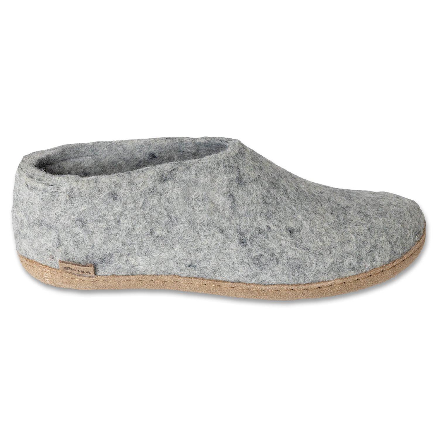 Glerups | Unisex Wool Leather Sole Slippers, Grey, Size 41