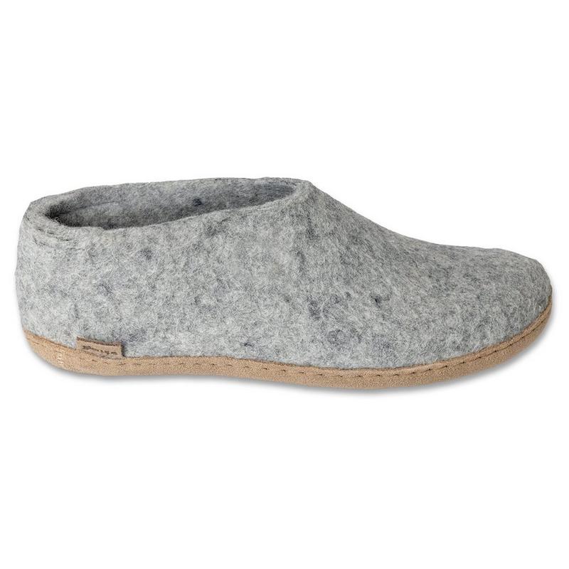 Glerups Pantoufles en laine &agrave; semelle en cuir unisexes