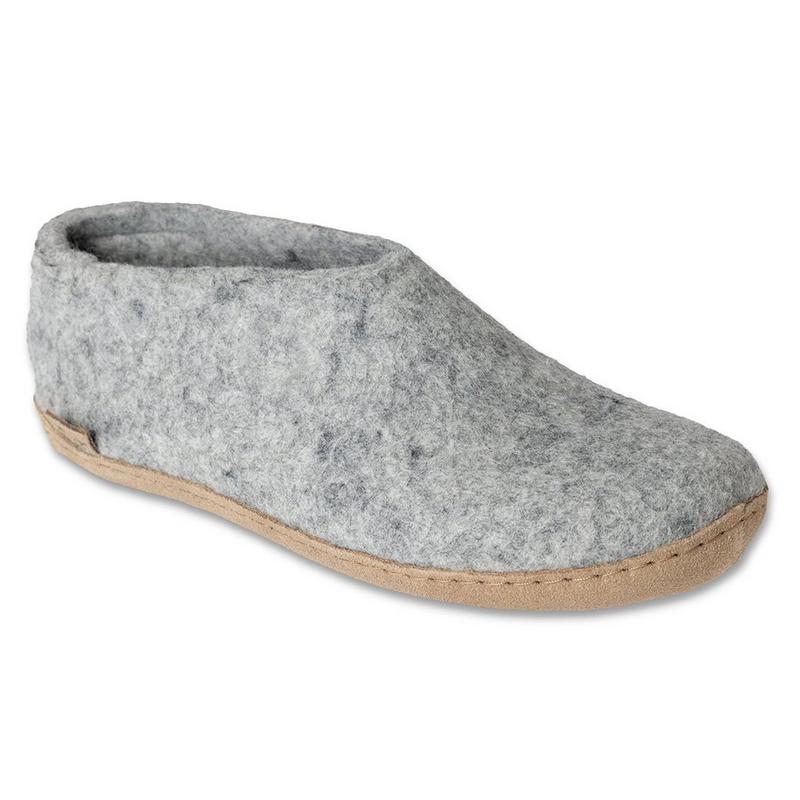Glerups Pantoufles en laine &agrave; semelle en cuir unisexes