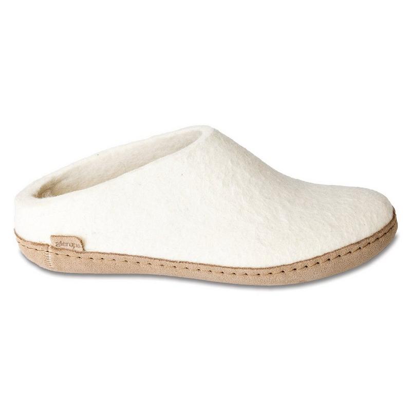Glerups Pantoufles en laine &agrave; semelle en cuir unisexes