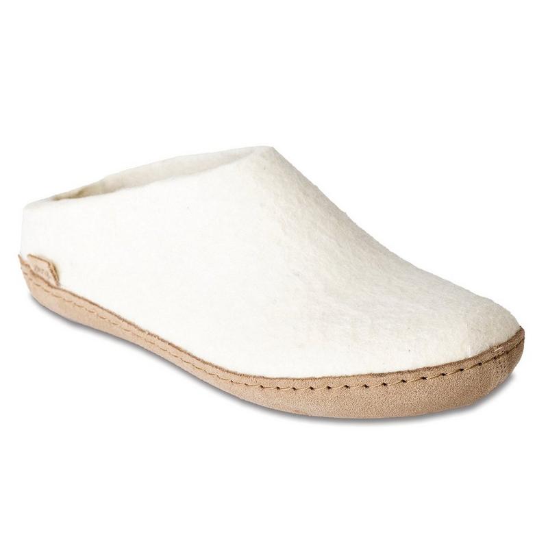 Glerups Pantoufles en laine &agrave; semelle en cuir unisexes