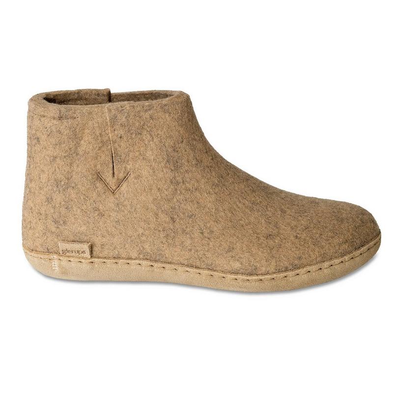 Glerups Bottes pantoufles en laine &agrave; semelle en cuir unisexes