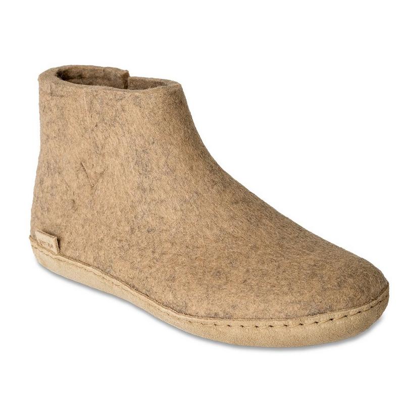 Glerups Bottes pantoufles en laine &agrave; semelle en cuir unisexes