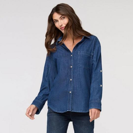 DUER Women s Performance Denim Lite Relaxed Button-Down Shirt