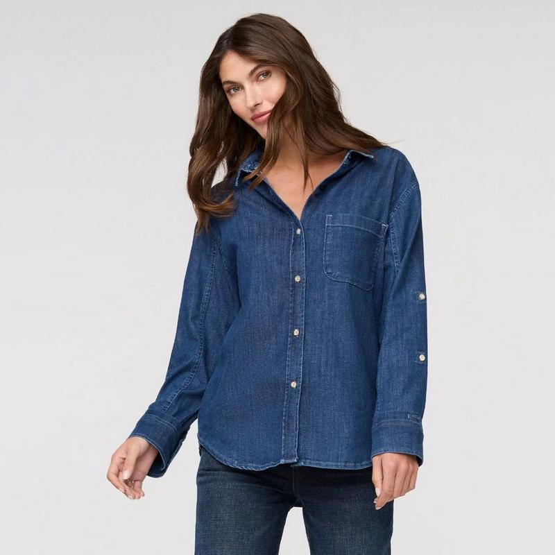 DUER Chemise d&eacute;contract&eacute;e &agrave; boutons et en denim l&eacute;ger Performance pour femmes
