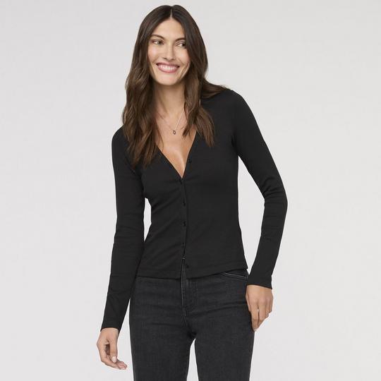 DUER Women s Ribbed Pima Fitted Button-Down Top