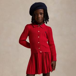 Polo Ralph Lauren Ensemble deux pi&egrave;ces cardigan en coton avec col de polo + jupe pour filles [2-6X]