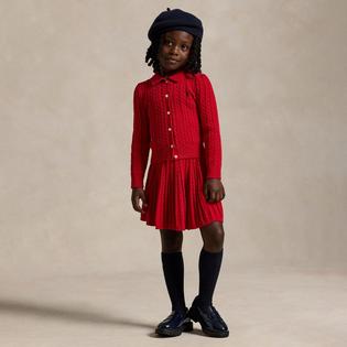 Polo Ralph Lauren Ensemble deux pi&egrave;ces cardigan en coton avec col de polo + jupe pour filles [2-6X]