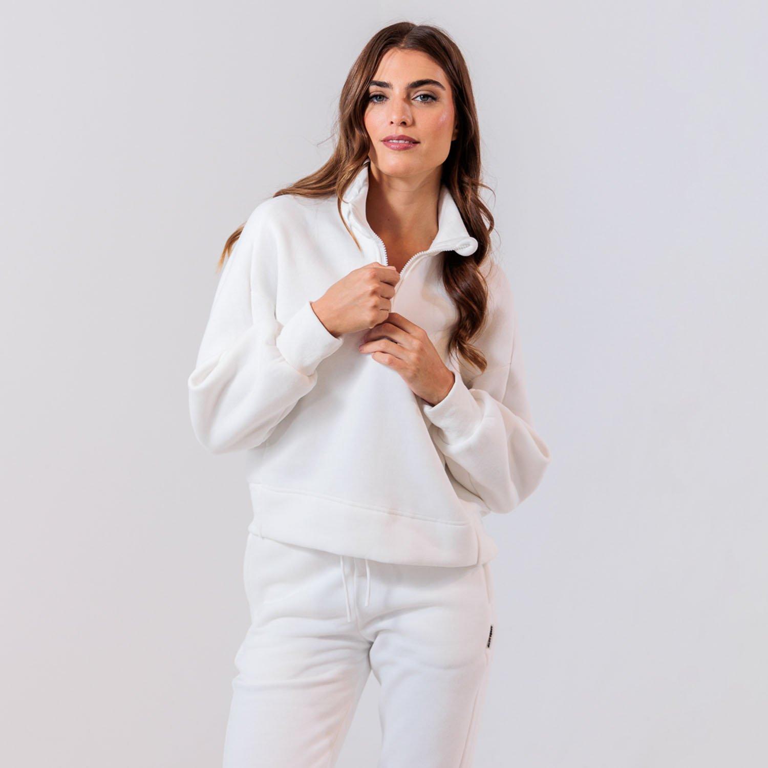 Après Actif | Women's 1/4-Zip Embossed Pullover Sweatshirt, White, Size XL