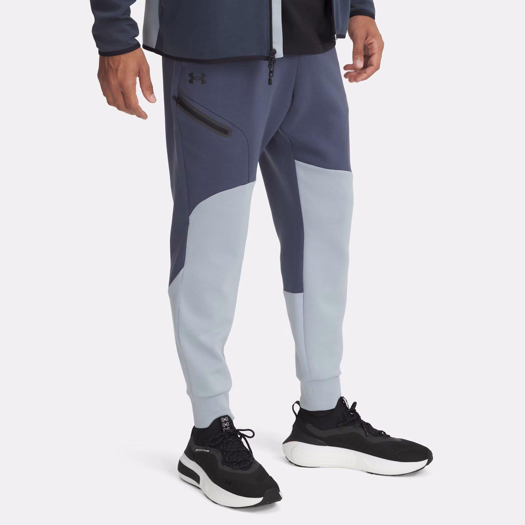 Under Armour | Men's Unstoppable Fleece Joggers Pants, Downpour Grey/Harbor Blue/Black, Size XL