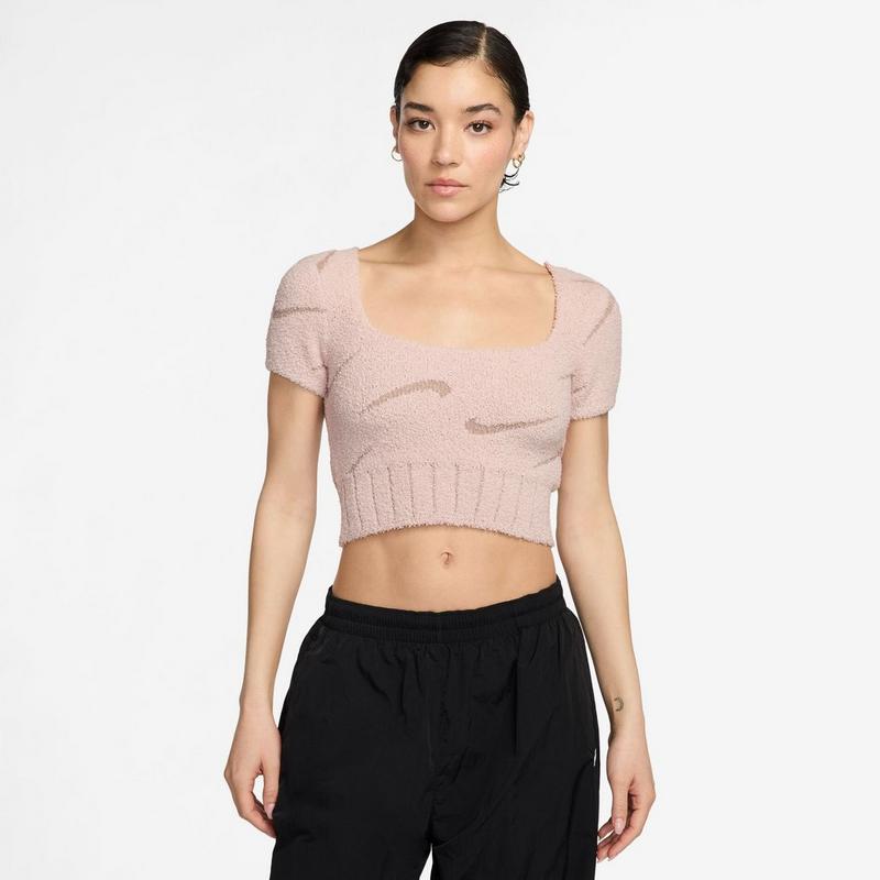 Nike Haut court en tricot boucl&eacute; Phoenix Cozy &agrave; manches courtes pour femmes