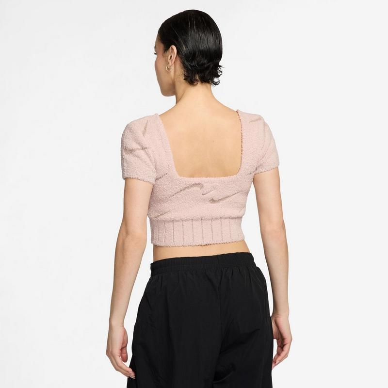 Nike Haut court en tricot boucl&eacute; Phoenix Cozy &agrave; manches courtes pour femmes