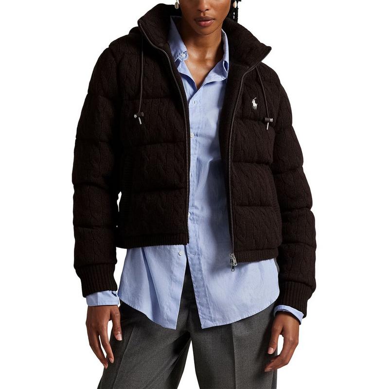 Polo Ralph Lauren Veste bouffante en tricot torsad&eacute; de laine et cachemire pour femmes