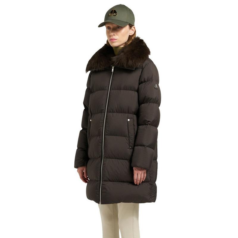 Moose Knuckles Manteau long bouffant avec col en rason Belle Dune pour femmes
