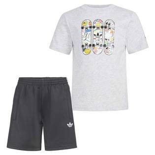 adidas Originals Kids' [4-7] 3-Stripes Firebird Short + Heathered Tee Two-Piece Set