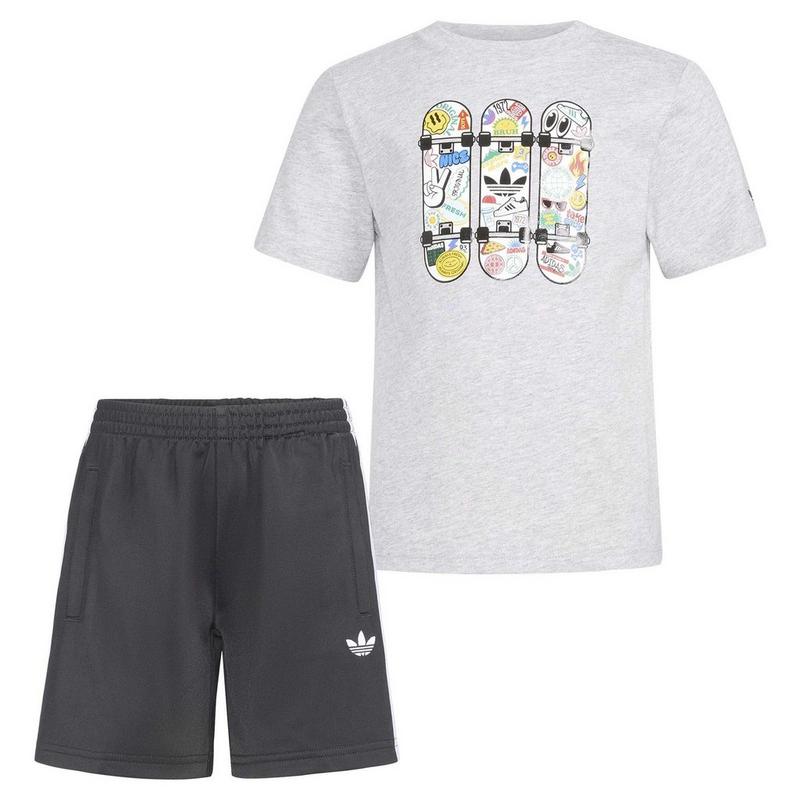 adidas Originals Kids' [4-7] 3-Stripes Firebird Short + Heathered Tee Two-Piece Set